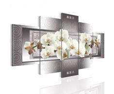 Bilder Blumen Orchidee Wandbild 200 x 100 cm Vlies - Leinwand Bild XXL Format Wandbilder Wohnzimmer Wohnung Deko Kunstdrucke Grau 5 Teilig - MADE IN GERMANY - Fertig zum Aufhängen 205451b