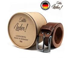 Cartvelli Premium Echt Ledergürtel Herren Braun mit Geschenk Box Made in Germany Breite 3,8 cm 100% Rindsleder Cognac Leder Gürtel M18b Bundweite 100