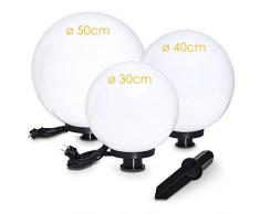 Kugelleuchte Miau, Kugellampe 3er Set, Außenleuchten aus weißem Kunststoff Ø 30, 40 und 50 cm, Leuchtkugeln mit E27-Fassung, Kugellampen mit 5 Meter Zuleitung