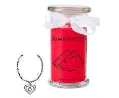JuwelKerze Saftige Wassermelone - Kerze im Glas mit Schmuck - Große rote Duftkerze mit Überraschung als Geschenk für Sie (Silber Halskette & Anhänger, Brenndauer: 90-120 Stunden)