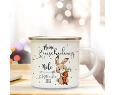 ilka parey wandtattoo-welt Emaille Becher Camping Tasse Hase Häschen & Spruch Meine Einschulung Kaffeetasse Geschenk mit Name Wunschname & Datum eb181