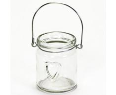 Annastore 12 x Windlichter aus Glas mit Herz und Henkel klar- kleine Teelichtgläser zum Hängen und Stellen - Teelichthalter Hängeteelichhalter