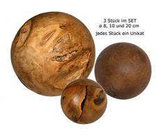 Soma Wurzelholz-Kugel-Set Teakholz 3 Stück Ø 8, 10 und 20 cm, vollmassiv (BxHxL) 8 x 8 x 8 cm