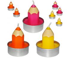 12 TLG. Set _ Teelichter / kleine Kerzen - bunter Stift - bunter Farbmix - 5 cm hoch - Schuleinführung / Geburtstagskerzen - Stifte - Schulanfänger - Tisc..