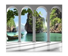 murando - Fototapete selbstklebend Paradies 245x175 cm Tapete Wandtapete Wandbilder Klebefolie Dekofolie Tapetenfolie Wand Dekoration Wohnzimmer - Meer See Laguna Landschaft grün Natur 10110903-13