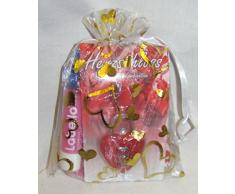 110007 Organzasäckchen Love gold gefüllt Herzschloss Herzkerze Schlüsselanhänger Herz Labello als Geschenk verpackt