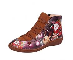 showsing-women shoes Damen Weihnachtsstiefel Schnürung seitlich Reißverschluss Stiefel Casual Leder Wasserdicht Runde Zehe Flache Schuhe, Damen, gelb, 38,5