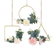 Pauwer Deko Kranz 3er Set mit Metall Ringe Hoop Künstliche Pfingstrose Eukalyptus Wandkranz Türkranz Für Outdoor Hochzeiten Zuhause(Peony Floral Hoop Set of 3)