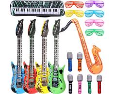 Aufblasbare Rock Star Toy Set-18 Stück aufblasbare Party Props-4 Aufblasbare Gitarre,6 Mikrofone,6 Shutter Shading Gläser,1 Saxophon