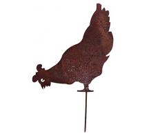 Crispe Gartenstecker Dekoration Edelrost - Huhn pickend- Metall rostige Dekofigur - Höhe 40 cm