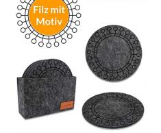 mokinu Filz Untersetzer rund für Gläser - 8er Set inkl. Box - abwaschbare Premium Glasuntersetzer mit Muster für Getränke, Tassen, Bar, Glas, Tisch - anthrazit