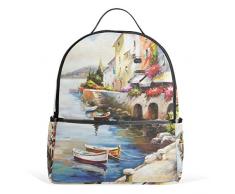 DEZIRO Tagesrucksack mit Ölgemälde, Maritim City, Wandern, Tagesrucksack, Reisetasche