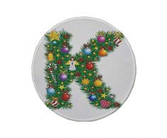 Rutschfreies Gummi-rundes Mauspad Buchstabe K bunter festlicher Weihnachtskiefernbuchstabe mit Kugeln-Bonbon- und Engelsfiguren dekorativ mehrfarbig 7,87 x 7,87 x 3 mm