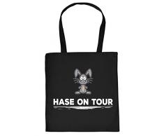 Oster-Motiv Tragetasche - Baumwolltasche Osterhase - Geschenktasche Ostern : Hase on tour -- Deko Osternest - Tasche Ostern Farbe: Schwarz