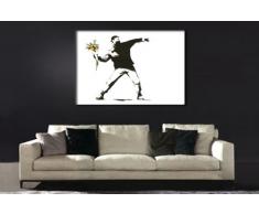 Druck auf leinwand Banksy Graffiti - Bild 40x30cm Flower Riot ! Bild fertig auf Keilrahmen ! Pop Art Gemälde Kunstdrucke, Wandbilder, Bilder zur (30x40cm)