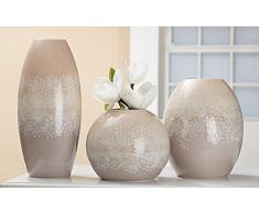 GILDE Keramik Kugelvase Deserto 2 Stück Creme/beige/Taupe glasiert H = 18,5 cm D = 22 cm