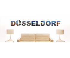 Wandtattoo farbige Wandschrift Städtename Düsseldorf mit Sehenswürdigkeiten 80 x 10 cm Länge
