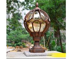 Vintage Retro Sockelleuchte E27 Kugel Laterne aus Aluminium Glas-schirm, Aussenleuchte Wegeleuchte IP44 Außen Terrassen Balkon Rasen Stehlampe Garten Carport Pfosten Beleuchtung, Rostfarbe 18 * 37 CM