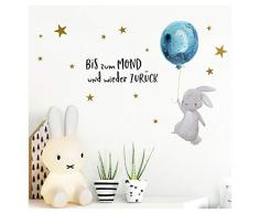 Little Deco Wandtattoo Kinderzimmer Junge Spruch Bis zum Mond Hase mit Luftballon Kinderbilder Deko Babyzimmer Blau Wandaufkleber Wandsticker Aufkleber Baby DL213-04