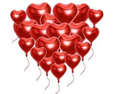 AONER 20 Stück Rot Herzballons (10x18 Zoll + 10x10 Zoll) inkl. 2 Set Lametta Folienballons Luftballons Herzform Heliumballons Herzluftballons für Geburtstag Valentinstag Hochzeit Verlobung (Rot)