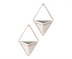 Umbra Trigg Wandvase & Geometrische Deko – Übertopf Für Zimmerpflanzen, Sukkulenten, Luftpflanzen, Kakteen, Kunstpflanzen und Mehr, Metall, Beton/Kupfer, Klein, 2