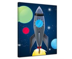 Wandbild Kinderbild Rakete - 50 x 70 cm Bilder als Leinwanddruck Fotoleinwand Kinder Raumfahrt - Rakete im Weltraum