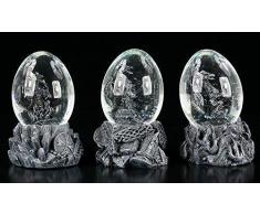 Drachen Figuren in Eiern | Schneekugel 3er Set | Gothic Fantasy Deko schwarz