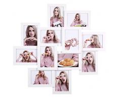 SONGMICS Bilderrahmen-Collage, für 12 Fotos in 4 x 6″ (10 x 15 cm), Montage erforderlich, Fotocollage, Fotorahmen, für mehrere Fotos, mit Glasscheibe, weiß RPF22WT