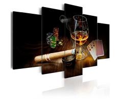 murando - Bilder 100x50 cm Vlies Leinwandbild 5 TLG Kunstdruck modern Wandbilder XXL Wanddekoration Design Wand Bild - Alkohol Zigarre Poker Whisky i-A-0101-b-n