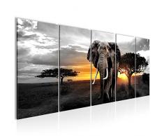 Bilder Afrika Elefant Wandbild 200 x 80 cm - 5 Teilig Vlies - Leinwand Bild XXL Format Wandbilder Wohnzimmer Wohnung Deko Kunstdrucke Gelb Grau - MADE IN GERMANY - Fertig zum Aufhängen 001255c