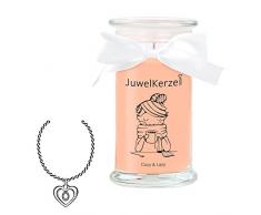 JuwelKerze Cozy & Lazy - Kerze im Glas mit Schmuck - Große braune Duftkerze mit Überraschung als Geschenk für Sie (Silber Necklace, Brenndauer: 90-120 Stunden)