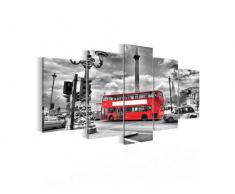 Runa Art Bilder London Bus Wandbild 200 x 100 cm Vlies - Leinwand Bild XXL Format Wandbilder Wohnzimmer Wohnung Deko Kunstdrucke Rot 5 Teilig - Made in Germany - Fertig Zum Aufhängen 604751a