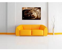 Dark wunderschöne Retro Gitarre aus Metall asbtrakt auf Leinwand, XXL riesige Bilder fertig gerahmt mit Keilrahmen, Kunstdruck auf Wandbild mit Rahmen, günstiger als Gemälde oder Ölbild, kein Poster oder Plakat, Format:100x70 cm