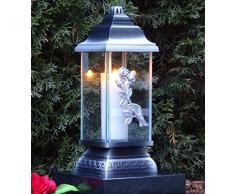 ♥ Grablaterne Rose Ornament Silber 34,0cm incl. Grablicht Grabkerze Grabschmuck Grablampe Grableuchte Laterne Kerze Lampe