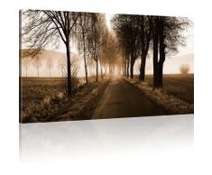 Nebliger Weg Wandbilder auf Leinwand Bäume Natur Landschaft Kunstdruck - 100x55 cm 1-Teilig: Sepia