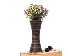 Leewadee Kleine Bodenvase für Dekozweige hohe Standvase Design Holzvase, 15x41 cm, Mangoholz, braun