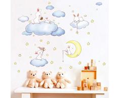 WandSticker4U- Wandtattoo Babyzimmer SCHÖNE TRÄUME I Wandbilder: 200x52 cm I Wandaufkleber Hase blau Wolken Mond Sterne Wandsticker Sweet Dreams I Deko für Kinderzimmer Baby Junge Mädchen XL