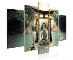 decomonkey Bilder Buddha 200x100 cm 5 Teilig Leinwandbilder Bild auf Leinwand Wandbild Kunstdruck Wanddeko Wand Wohnzimmer Wanddekoration Deko Zen Orient Wasserfall