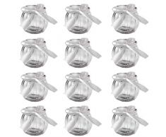 Teelichthalter (12 Stk) - 5x7,1cm Votivkerzenhalter Transparent aus Glas mit Band (2,5m)– Glas Kugelvase Glasvase Vase rund Windlicht für Geschenk, Aromatherapie, Hochzeit, Party, Deko, Wohnaccessoire