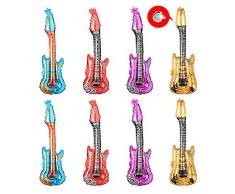 Huture 8 Stücke Inflatables Gitarre Ballons Selbstdichtende Folie Ballons Wiederverwendbar Aufblasbare Gitarrenballon Zubehör für Musik Themenparty Geburtstag Hochzeit Deko Supplies, 4 Farbe