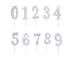 Amosfun 10 Stück Anzahl Geburtstagskerzen Tortenaufsätze Nummer 0-9 Torten Kerzen Geburtstagstorte Dekorationen Silber