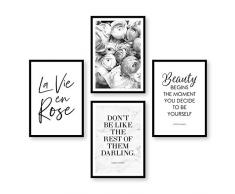 ARTFAVES Poster Set - Coco Rose | Deko schwarz-weiß | 4 Moderne Wandbilder Premium Mix | Bilder Wohnzimmer, Schlafzimmer | ohne Rahmen - 21x30cm