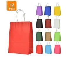 Lynlon Papiertüten Kraftpapier [12 Stück] |papiertüten mit henkel| |Kraft Tüten| |Mitgebsel Tüten| |Geschenktüte| für Partys, Hochzeiten, feiern, Geschenktüten und Süßigkeiten