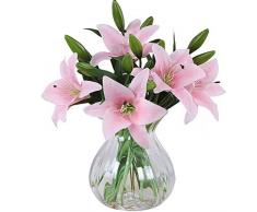 MEIWO Künstliche Blumen, 5 Stück Real Touch Latex Künstliche Lilien Blumen in Vasen Hochzeit Sträuße/Home Dekor/Party/Graves Arrangement(Rosa)