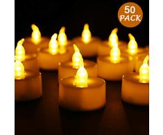 LED Kerzen,Sporgo 50 Stücke LED Flammenlose Kerzen,LED Teelichter Kerzen Flammenlos Hell Blinkend Elektrische Teelichter Kerze für Halloween Weihnachten Party Bar Hochzeit Valentinstag(Flicker Gelb)