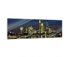 Glasbild - Frankfurt Skyline bei Nacht - Deutschland - 120x40 cm - Deko Glas - Wandbild aus Glas - Bild auf Glas - Moderne Glasbilder - Glasfoto - Echtglas - kein Acryl - Handmade