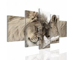 Runa Art Bilder Löwen Liebe Wandbild 200 x 100 cm Vlies - Leinwand Bild XXL Format Wandbilder Wohnzimmer Wohnung Deko Kunstdrucke Beige 5 Teilig - Made IN Germany - Fertig zum Aufhängen 002151b