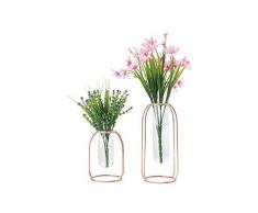 Hyindoor Hydroponische Glasvase Hängevase mit Rosa Gold Metallgestell (2-teilig)