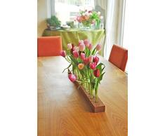 Blumenvase aus Holz und Glas, Holzvase, Vase mit Reagenzglas, Blumenwiese,