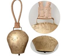 LS-LebenStil Kuhglocke Eisen 25cm Gold Braun Lederband Nostalgie Glockenschelle